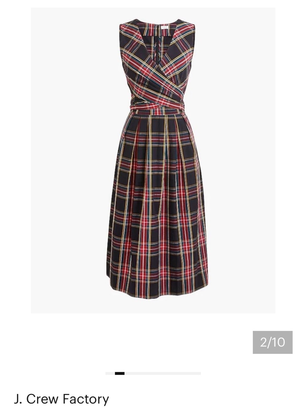 J. Crew Factory Stewart Tartan Plaid V-Neck Wrap Dress Black Sz 10 NWT - Picture 3 of 6